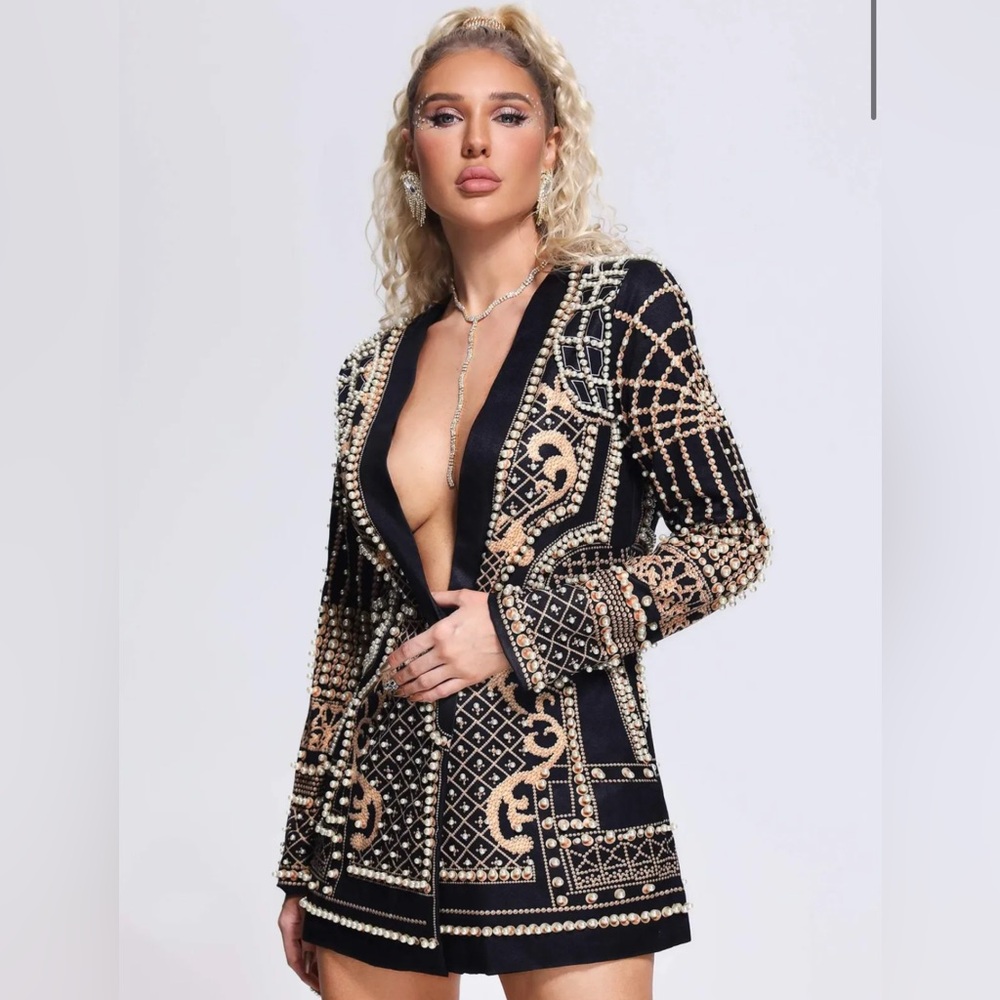 Elegant Black and Gold Embellished Dress